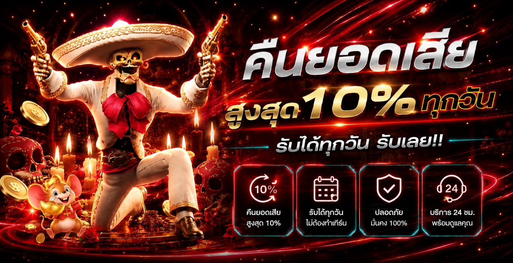 แบนเนอร์ OKEY456 คืนยอดเสียพร้อมมาสคอตหนูนำโชค